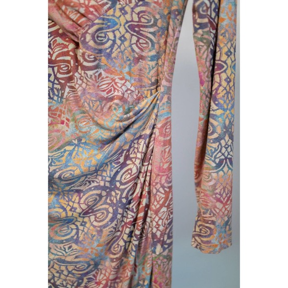 Peruvian Connection Dress Women Long Sleeve Faux Wrap Printed Stretch SZ M - Picture 3 of 7